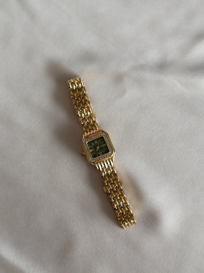 TAŞLI YEŞİL KARE KADRAN SAAT