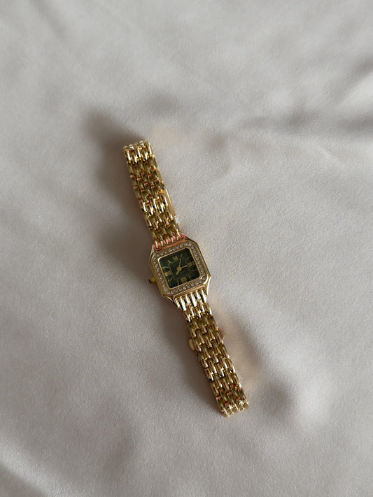 TAŞLI YEŞİL KARE KADRAN SAAT